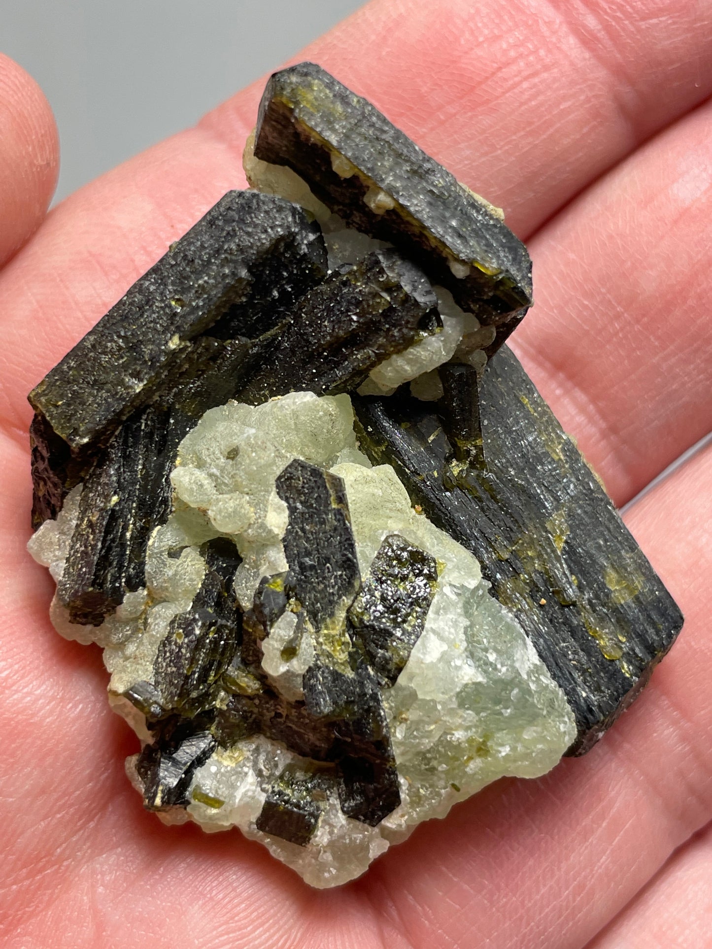 Epidote sur Préhnite, Bendougou, région de Kayes, Mali.