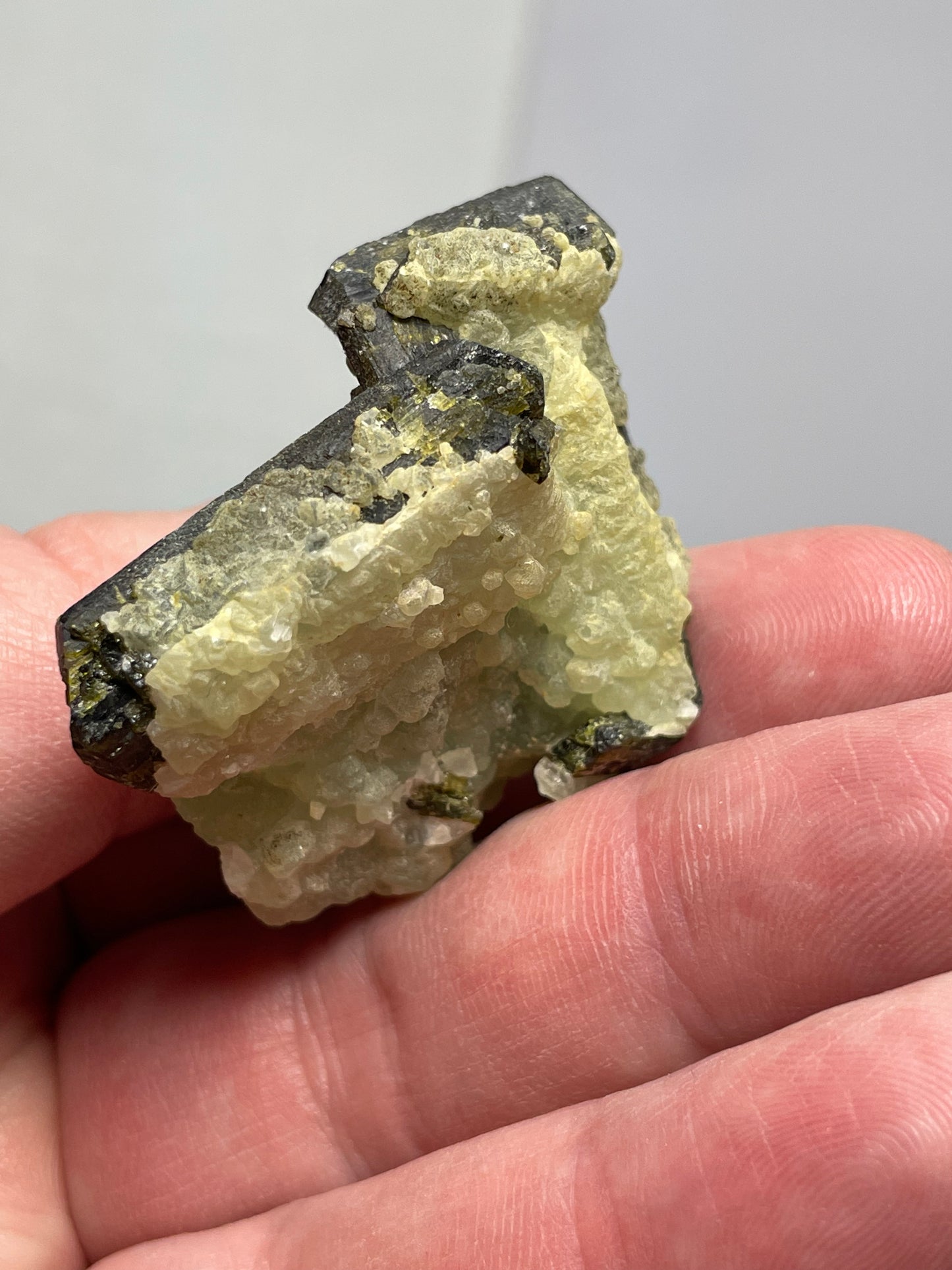 Epidote sur Préhnite, Bendougou, région de Kayes, Mali.