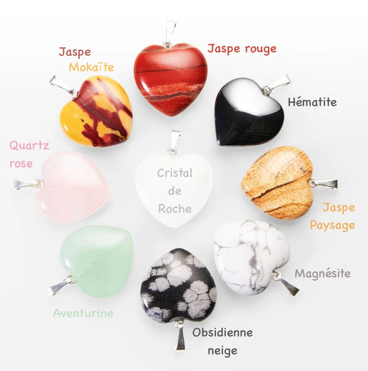 Pendentif Coeur en pierre naturelle, avec cordon